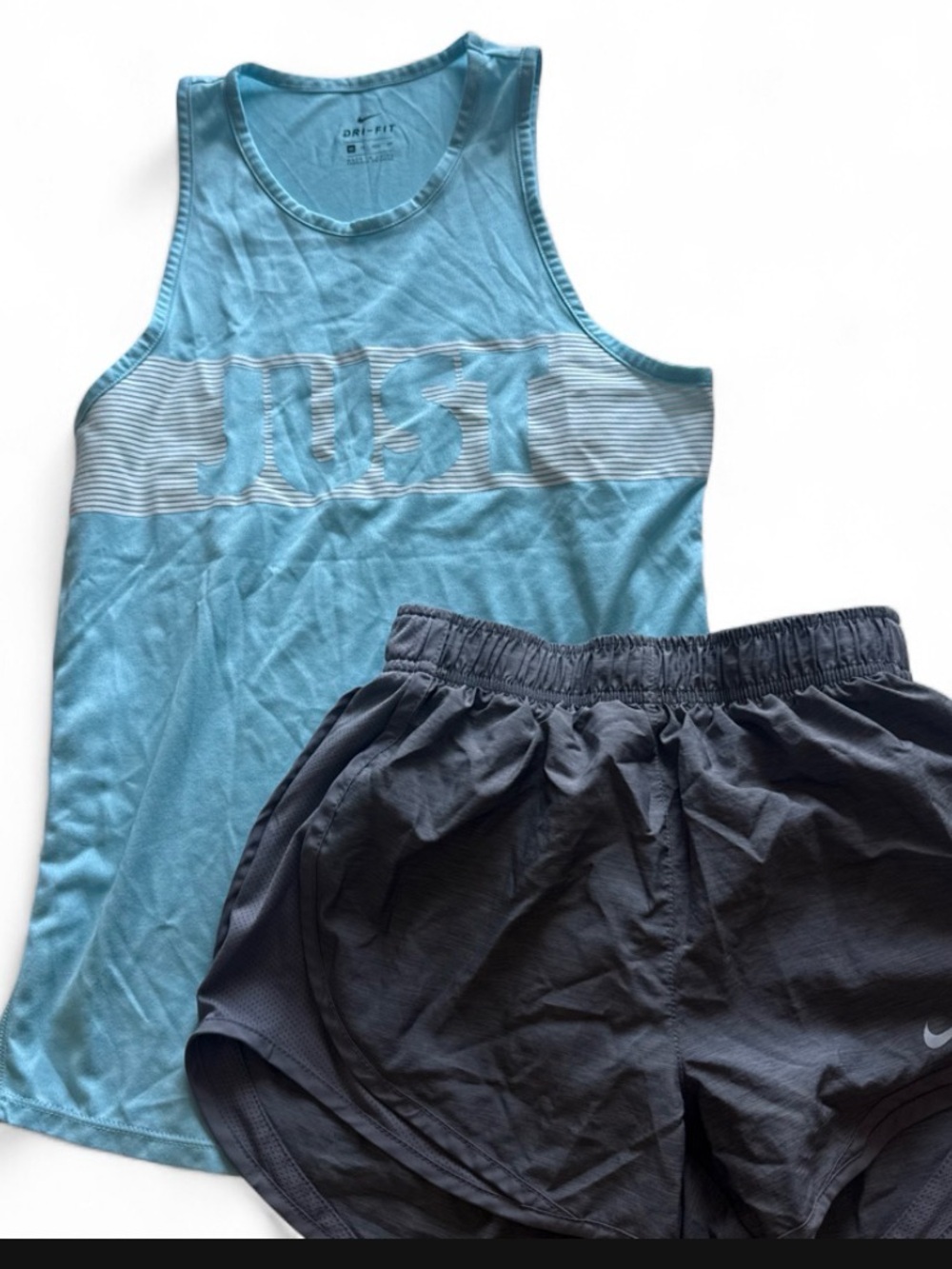 Nike Light Blue Sleeveless Dri-FIT Tank with Black Running Shorts